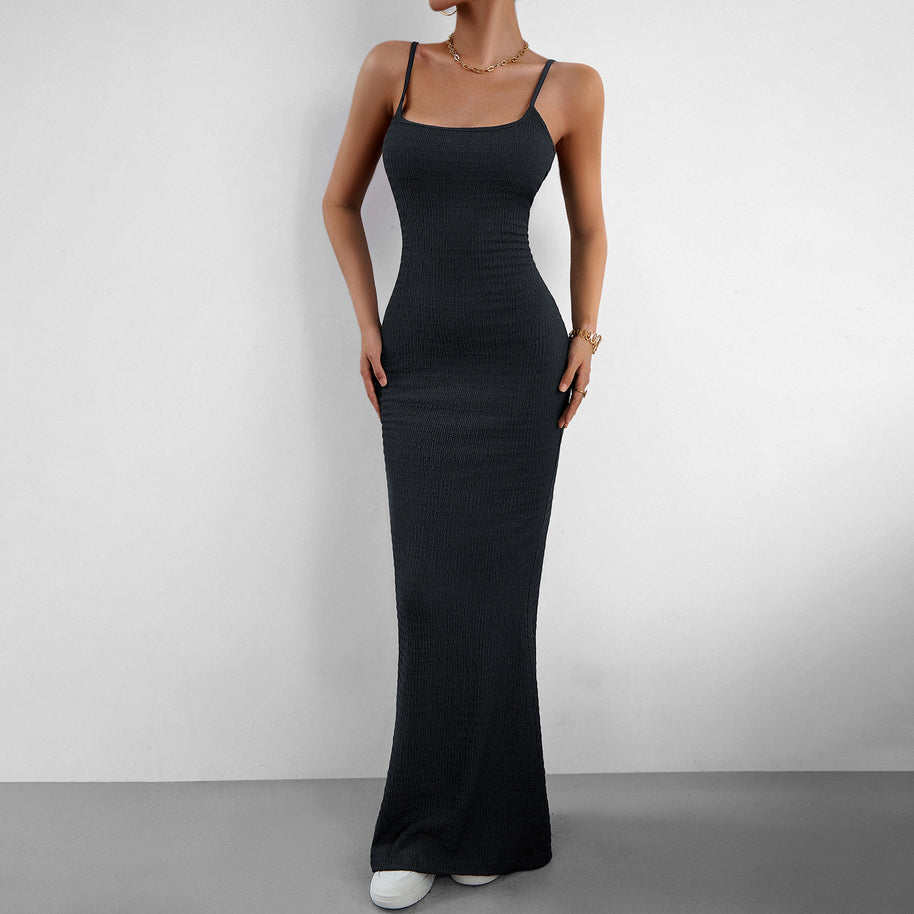 Damen figurbetontes Maxikleid mit schmalem Schnitt und Trägerdetails WW
