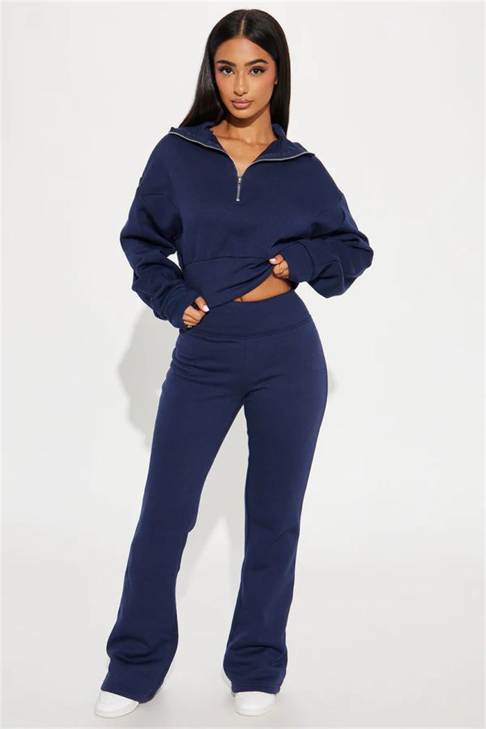 Damen Sportlicher Fleece-Loungewear-Anzug mit Reißverschluss WW