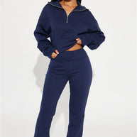 Damen Sportlicher Fleece-Loungewear-Anzug mit Reißverschluss WW