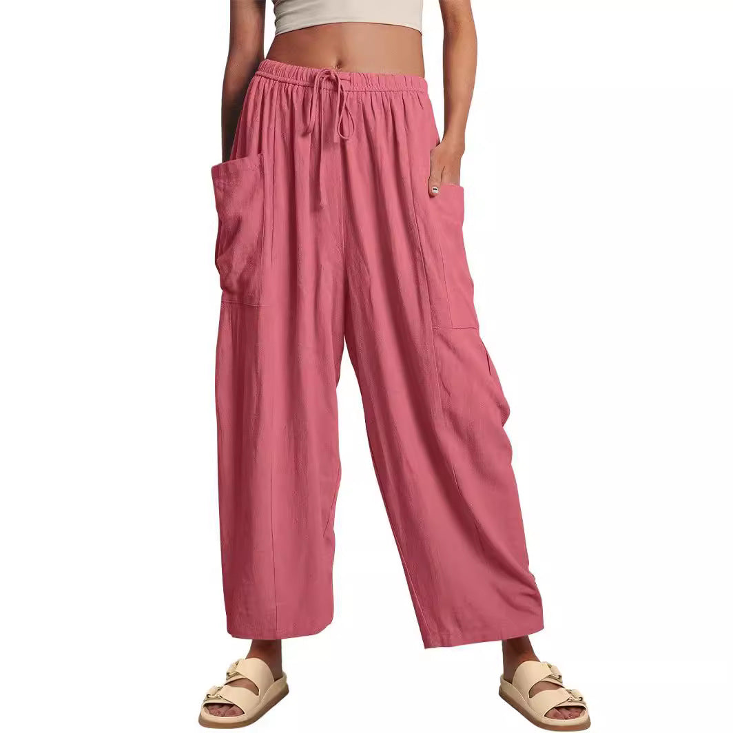 Damen Bequeme Leinen-Hosen mit praktischen Seitentaschen WW
