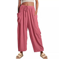 Damen Bequeme Leinen-Hosen mit praktischen Seitentaschen WW