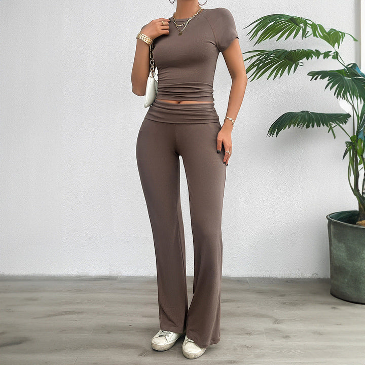 Damen Freizeit-Loungewear-Set mit cropped Oberteil und weiter Hose W&W Mode