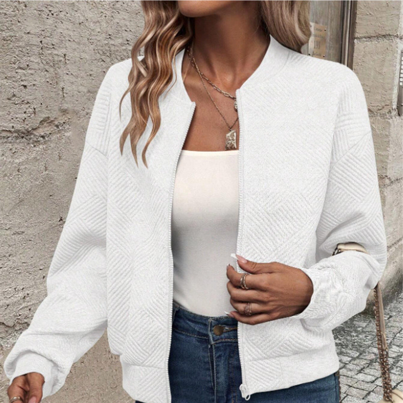 Damen leichte Bomberjacke mit gestepptem Design und praktischen Taschen WW
