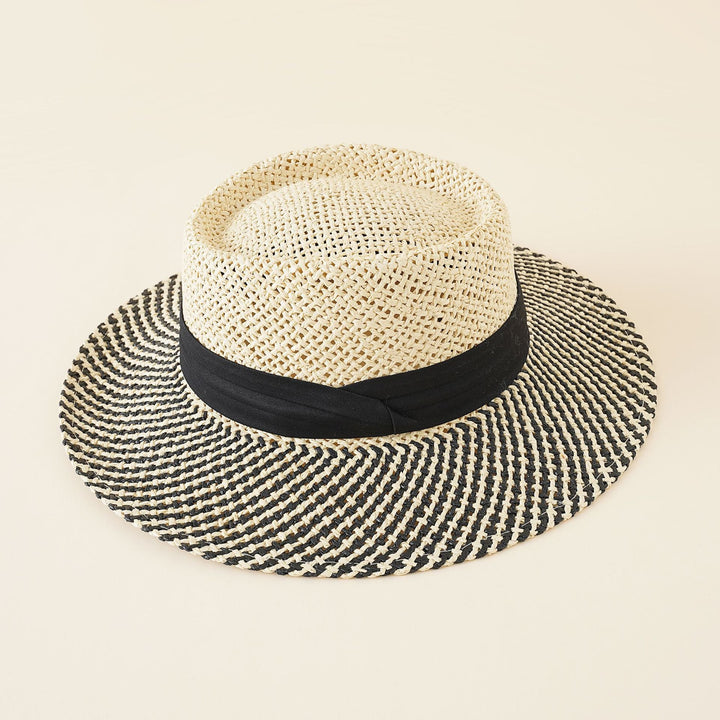 Damen Strohhut mit breiter Krempe und elegantem Kontrastband W&W Mode