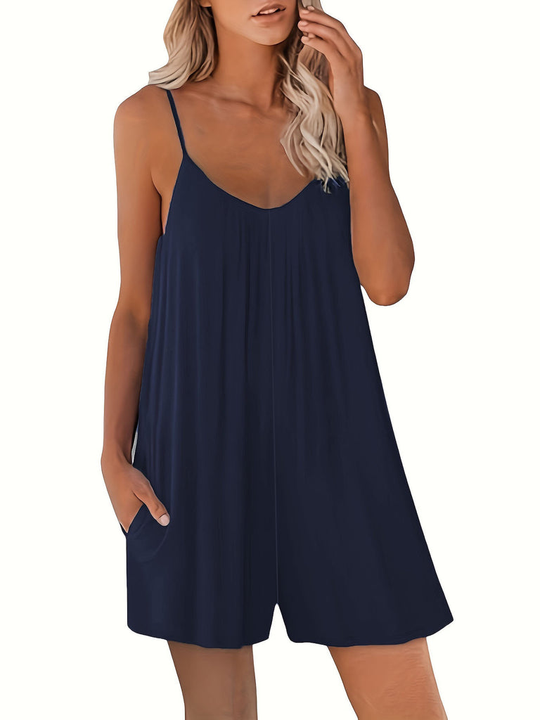 Damen lässiger Jumpsuit mit verstellbaren Spaghetti-Trägern und fließendem Schnitt WW