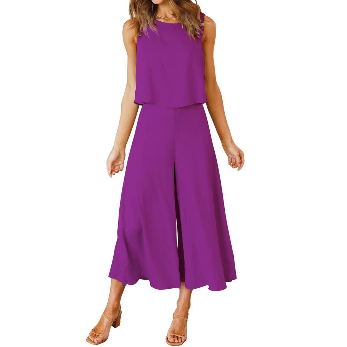 Damen Luftiger Jumpsuit mit schwingendem Bein und ärmellosem Design WW