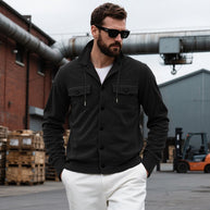 Herren lässige Strickjacke mit praktischen Brusttaschen und modernem Stehkragen WW