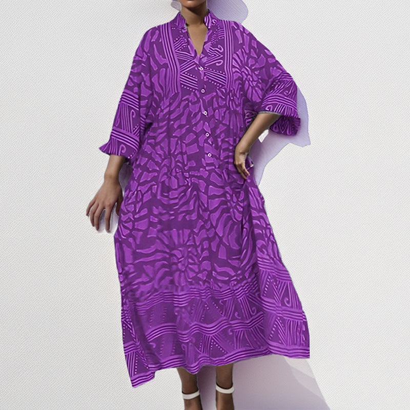 Damen Maxikleid mit modernem grafischem Design und elegantem V-Ausschnitt WW