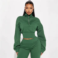 Damen Sportlicher Fleece-Loungewear-Anzug mit Reißverschluss WW