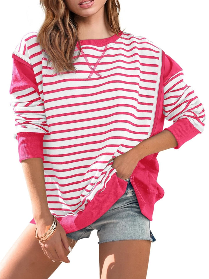 Damen gestreifter Sweatshirt mit übergroßem Schnitt W&W Mode