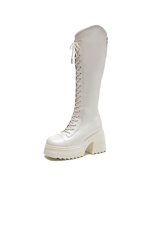 Damen hohe Stiefel mit Schnürung und robustem Absatz