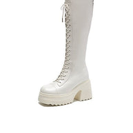 WW | Hohe Stiefel Damenstiefel Mit Schnürung Und Robuster Ferse