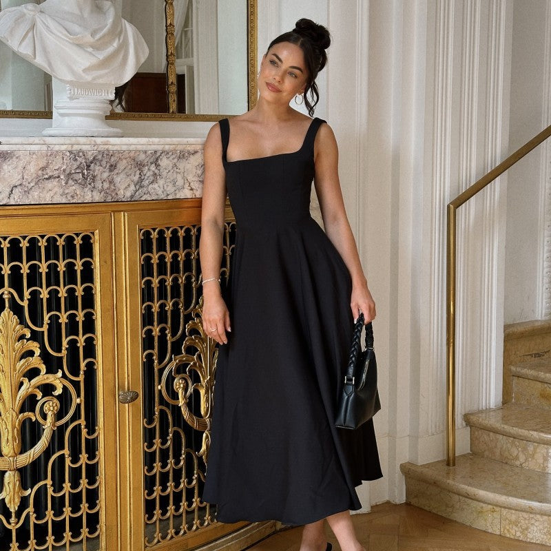 Damen Abendkleid mit quadratischem Ausschnitt und fließendem Rock WW