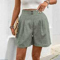 Damen elegante High-Waist Shorts mit Seitentaschen und Knopfdetails WW