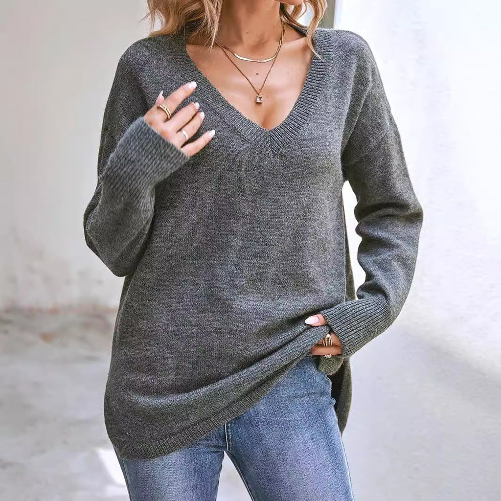 Damen V-Ausschnitt Oversize Pullover WW