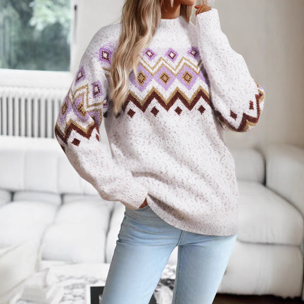 Damen Strickpullover mit geometrischem Muster und lockerem Schnitt WW