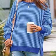 Damen lässiger gestreifter Oversized Pullover WW