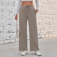 Damen weite Streifenhose mit elastischem Bund und Kordelzug WW