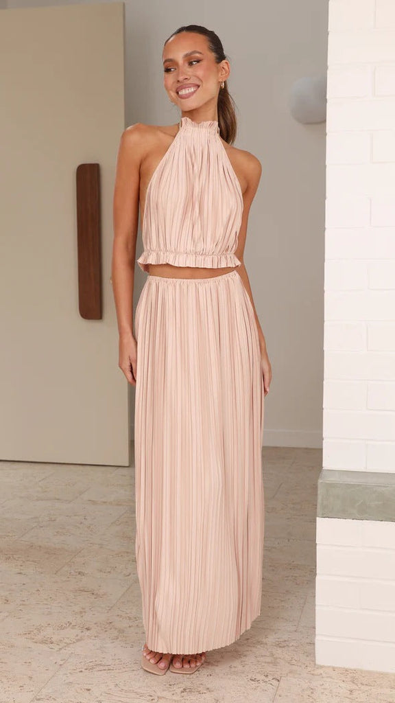 WW | Jahr Sexy Halter Rückfrei Sexy Schnürkleid Plissee Kleid