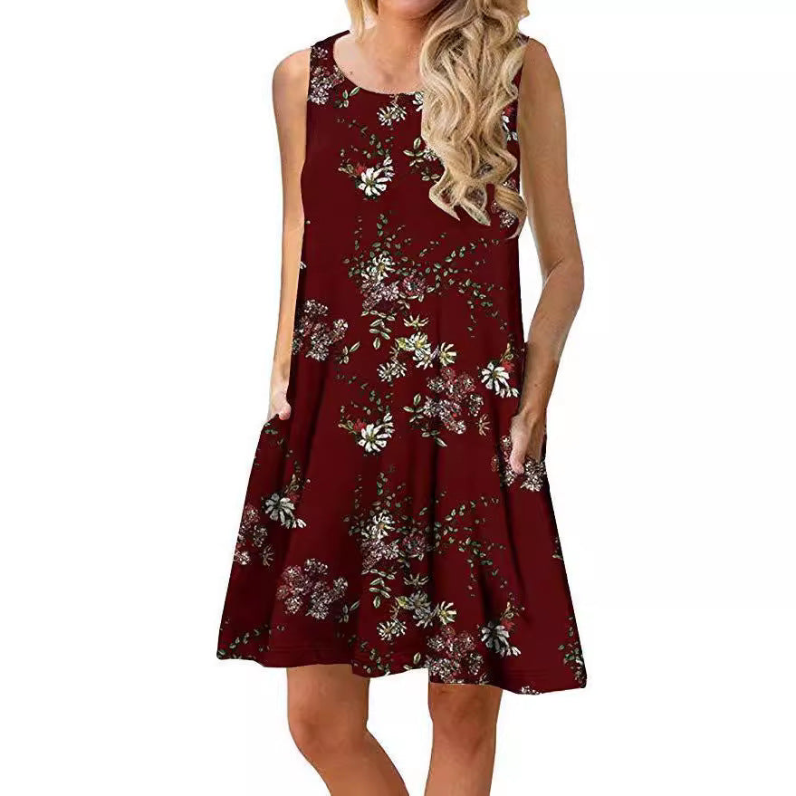 Damen ärmelloses Blumen-Minikleid mit praktischen Eingrifftaschen WW