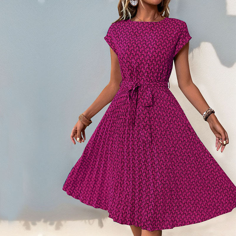 Damen Midikleid mit raffiniertem Taillengürtel und verspieltem Muster W&W Mode