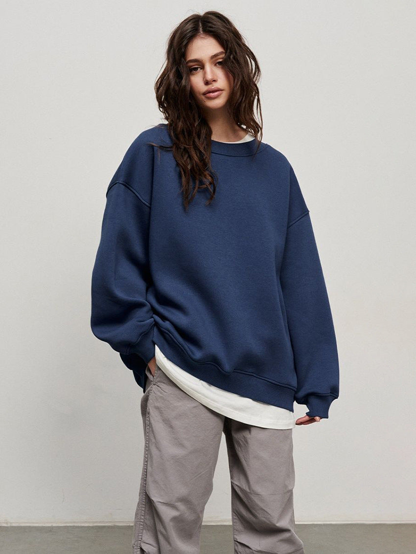 W&W Mode | Damen Lockere Rundhals-fleece-sweatshirt