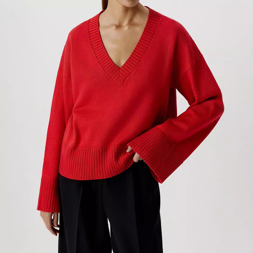 Damen Strickpullover mit tiefem V-Ausschnitt und lässigem Schnitt WW