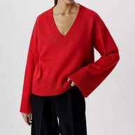 Damen Strickpullover mit tiefem V-Ausschnitt und lässigem Schnitt WW