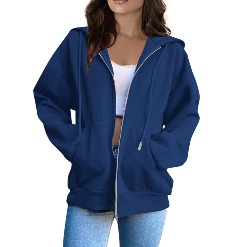 WOLF Zip-up Oversized Solid Pocket Hooded Langarm Lose Baseball Jacke