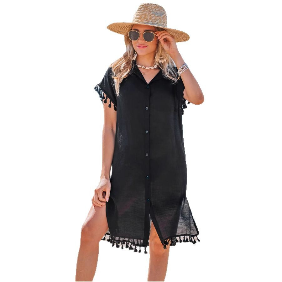 Damen Strandkleid mit fransigen Details WW