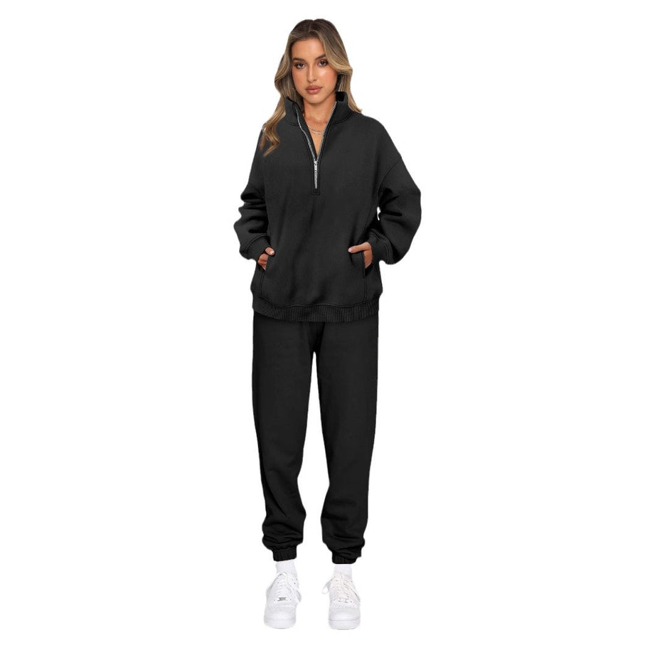 Damen sportliches Freizeit-Set mit hohem Kragen und praktischen Taschen WW