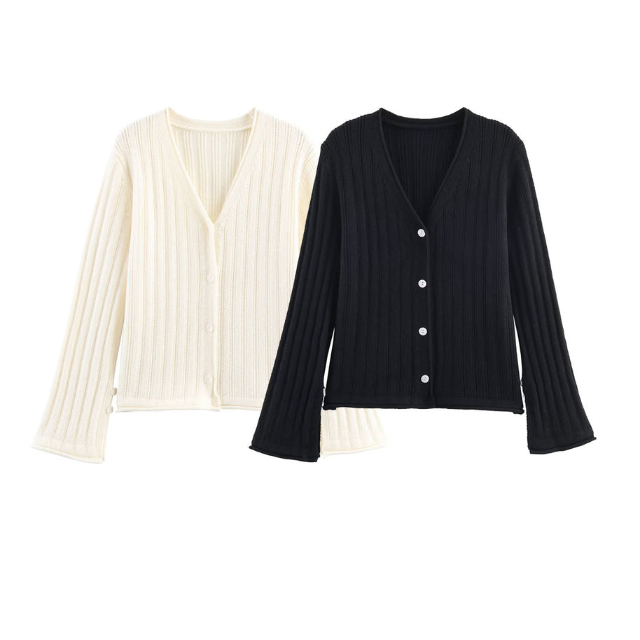 Damen Strickjacke mit Rippstruktur und eleganten Knopfdetails WW