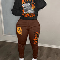 Damen bequeme Hoodie und Jogginghose Set mit kreativem Druck WW