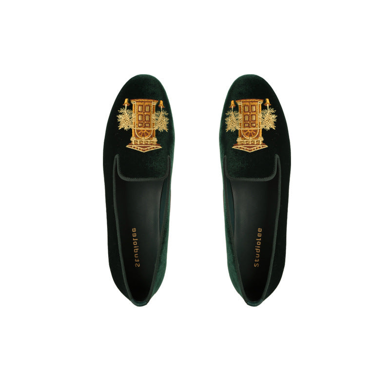 Damen bestickte Samt Slipper WW