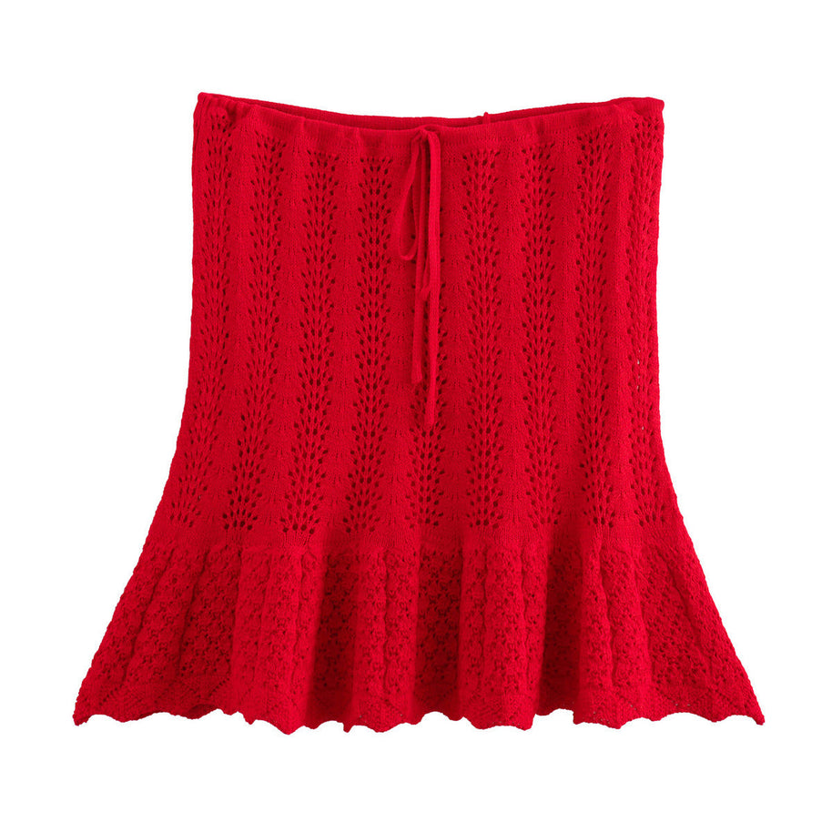 WWMODE | Mode Lässig Strickweste Hohlschliff Top Strick Kurzer Rock Set