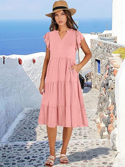 Damen Freizeit-Maxikleid mit überraschenden Rüschendetails und praktischen Taschen WW