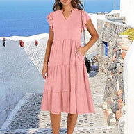 Damen Freizeit-Maxikleid mit überraschenden Rüschendetails und praktischen Taschen WW