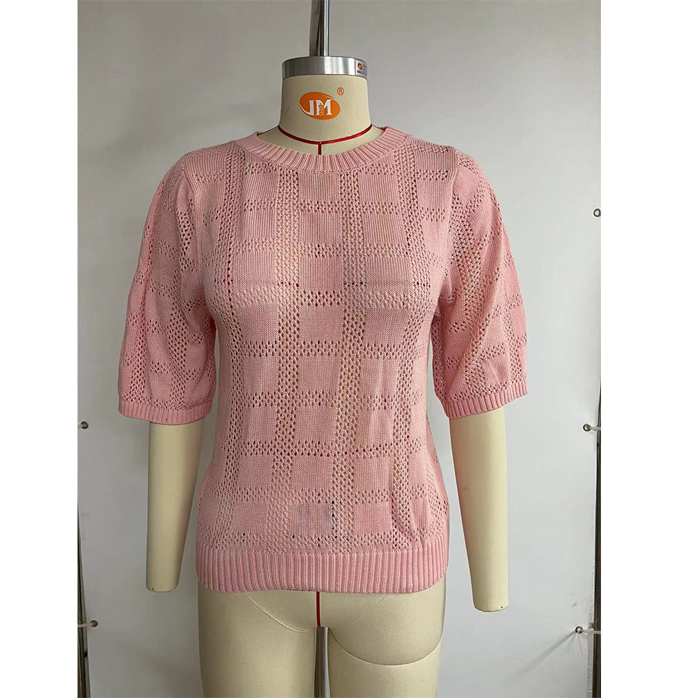 Damen luftiges Strickoberteil mit weitem Schnitt und modernen Lochmuster W&W Mode