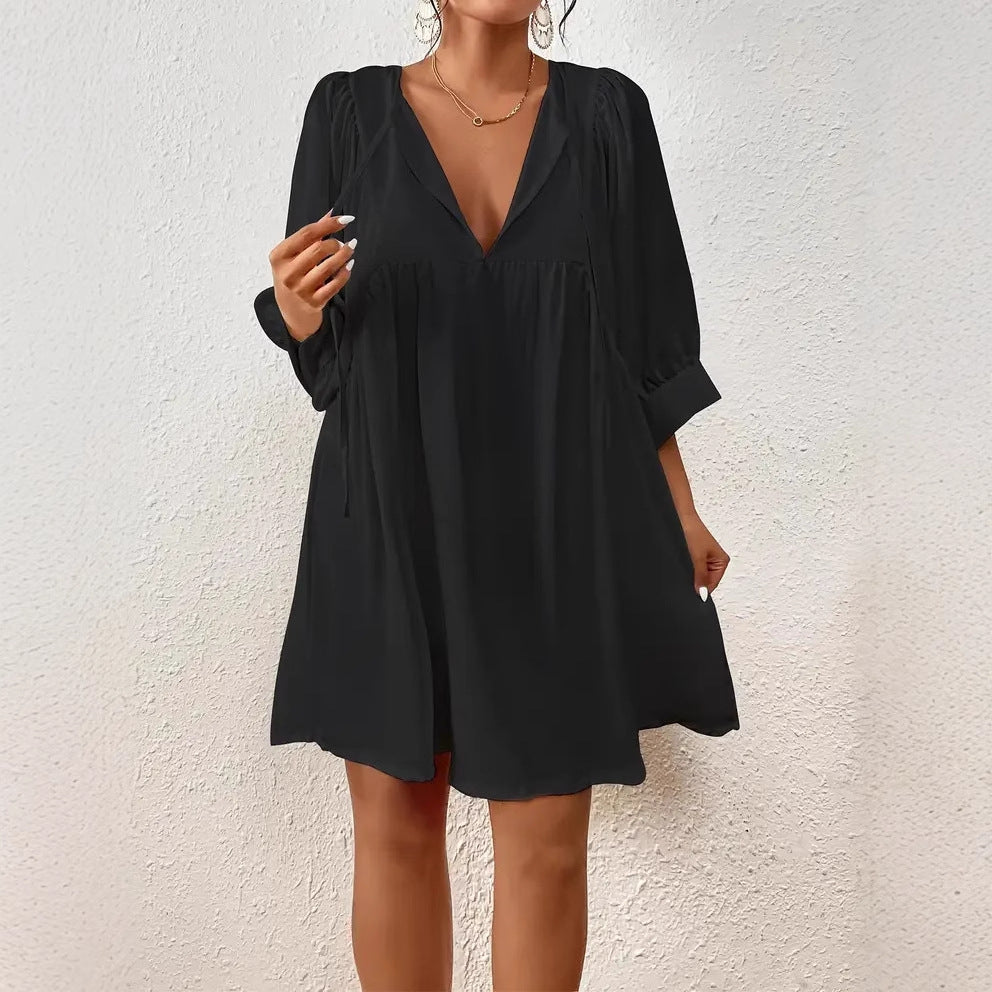 Damen lässiges Kleid mit modernen Puffärmeln W&W Mode