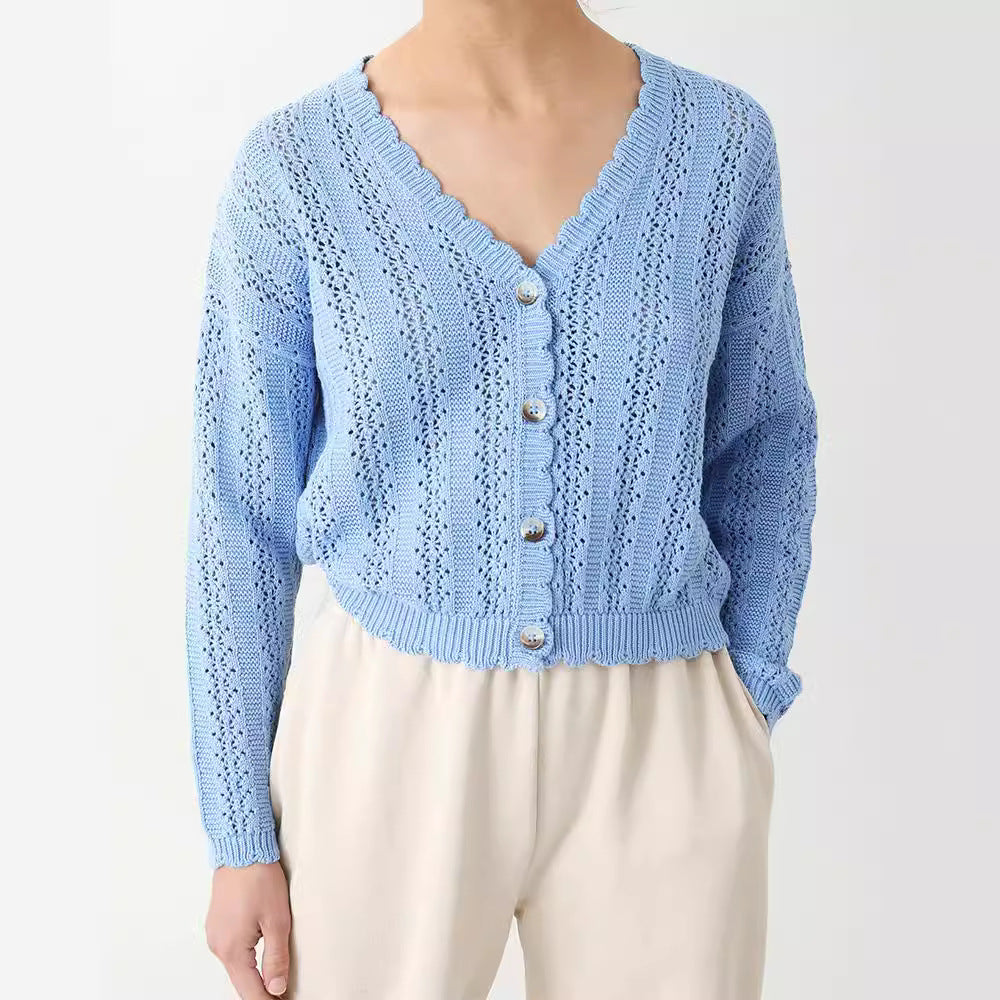 Damen Strickcardigan mit femininer Rüsche und Knopfdetails WW