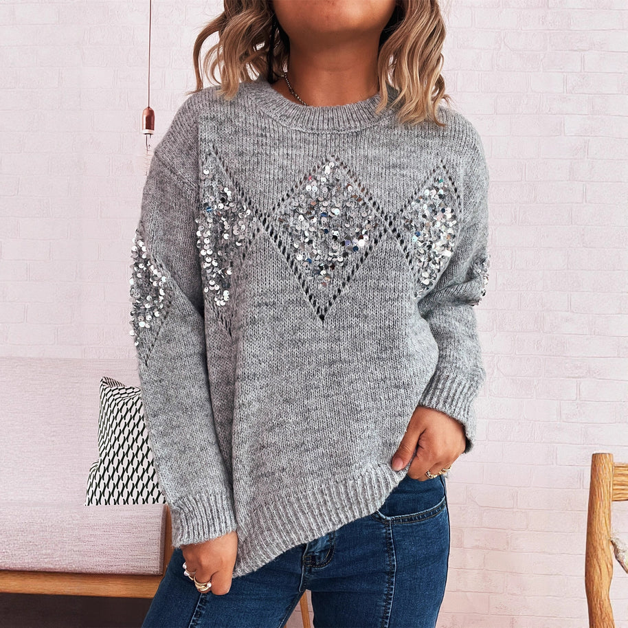 Damen Strickpullover mit glitzernden Applikationen WW