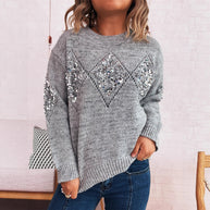 Damen Strickpullover mit glitzernden Applikationen WW