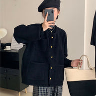 Damen Softe Jacke mit dekorativen Knöpfen und großen Taschen WW