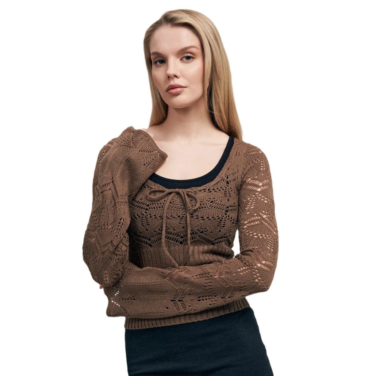 Damen Strickoberteil mit eleganten Häkel-Details und lässigem Schnitt WW