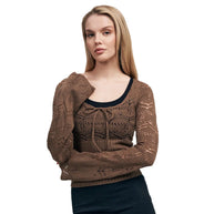Damen Strickoberteil mit eleganten Häkel-Details und lässigem Schnitt WW
