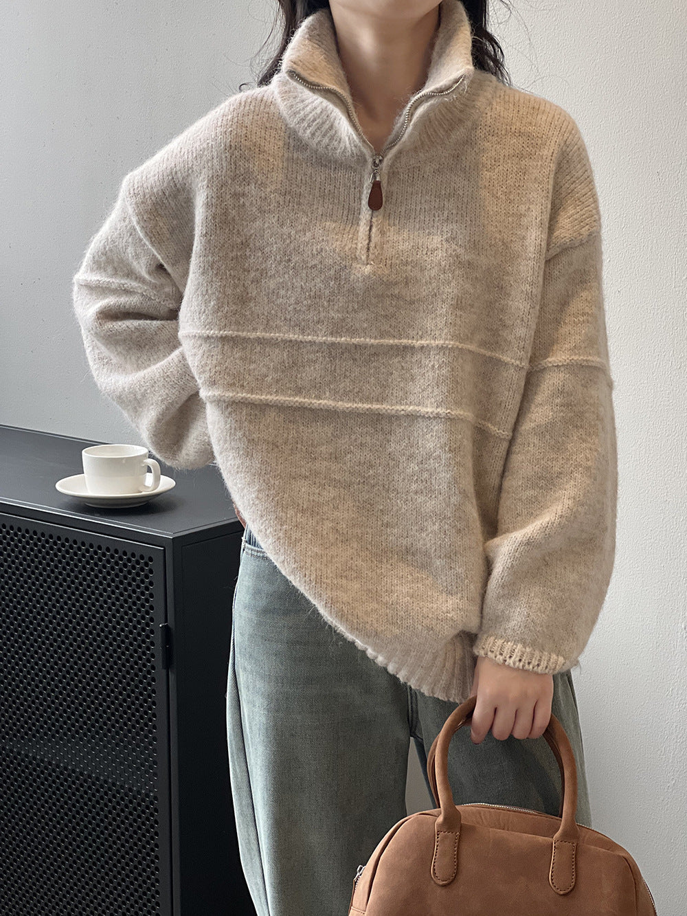W&W Mode Soft Touch Halzip-Pullover mit Stehkragen