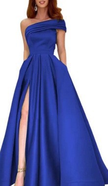 Damen Elegantes Maxikleid mit asymmetrischem Ausschnitt und hohem Beinschlitz WW