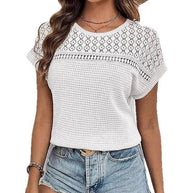 Damen kurzärmliges Strickoberteil mit dekorativem Lochmuster WW