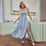 WW | Blumen Lange Maxi Ausgestellte Strapless Kleid
