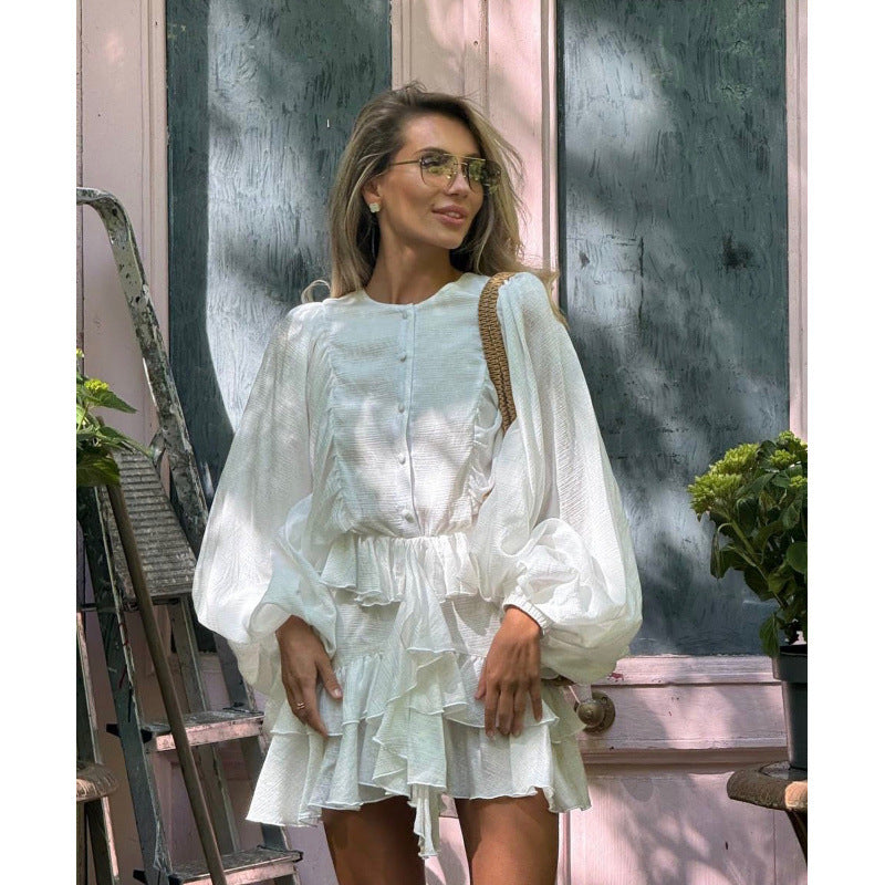 Damen Rüschenkleid mit weiten Ärmeln und modischen Details WW